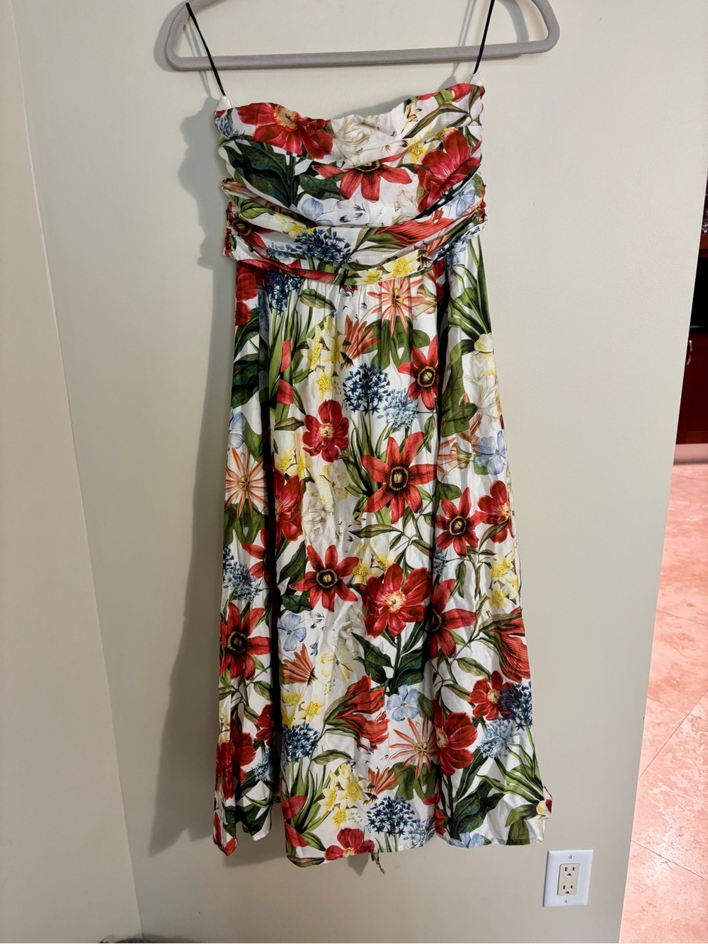 H&M Cotton Multicolor Floral Strapless Summer Midi Event Dress size XS